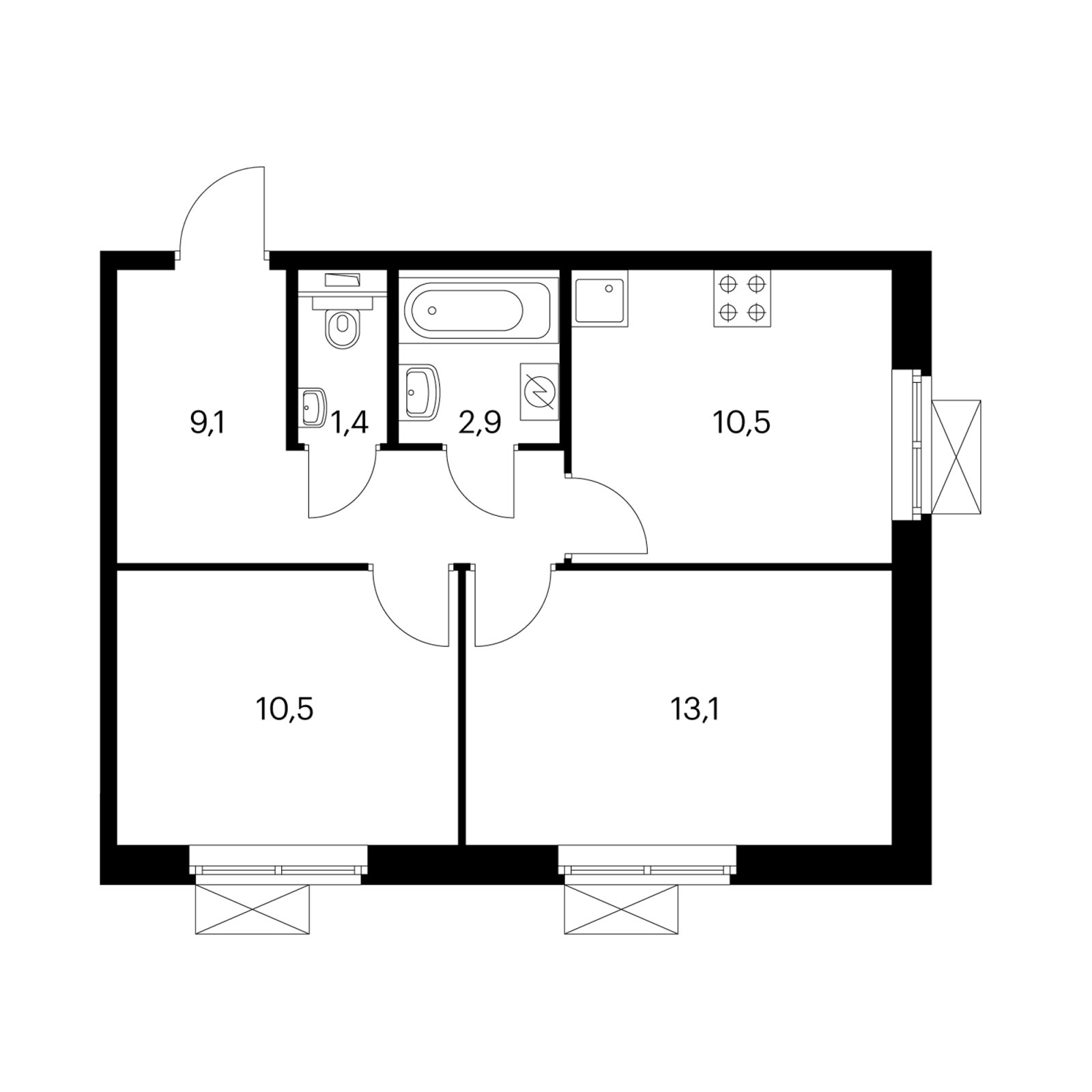 2-комнатная квартира с полной отделкой, 47.6 м2, 3 этаж, дом сдан, ЖК Мякинино парк, корпус 3.6 - объявление 2367815 - фото №1