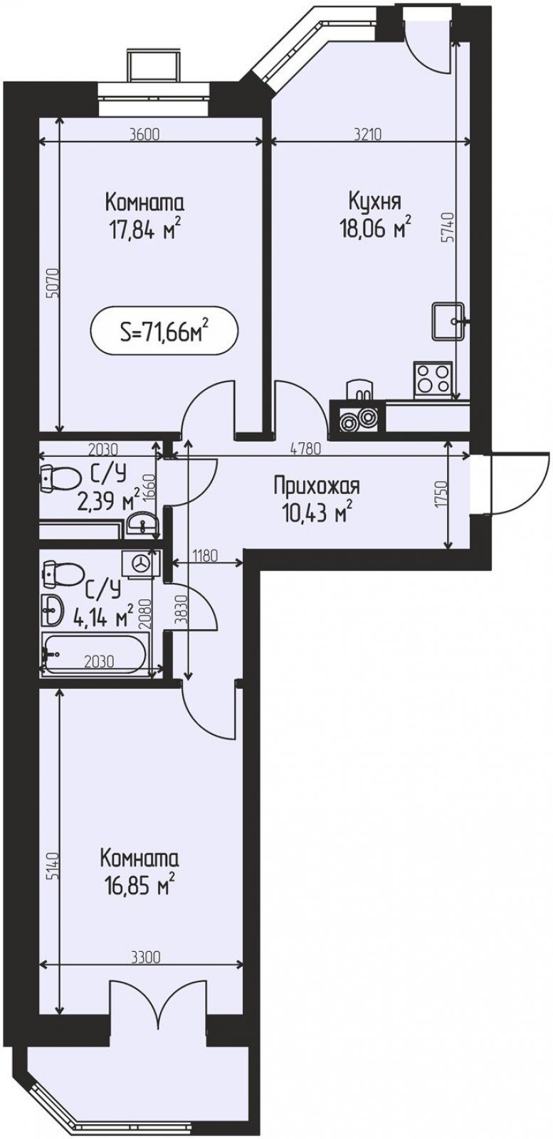 2-комнатная квартира с частичной отделкой, 71.66 м2, 2 этаж, сдача 4 квартал 2027 г., ЖК МЕЧТА, корпус 1 - объявление 2398403 - фото №1