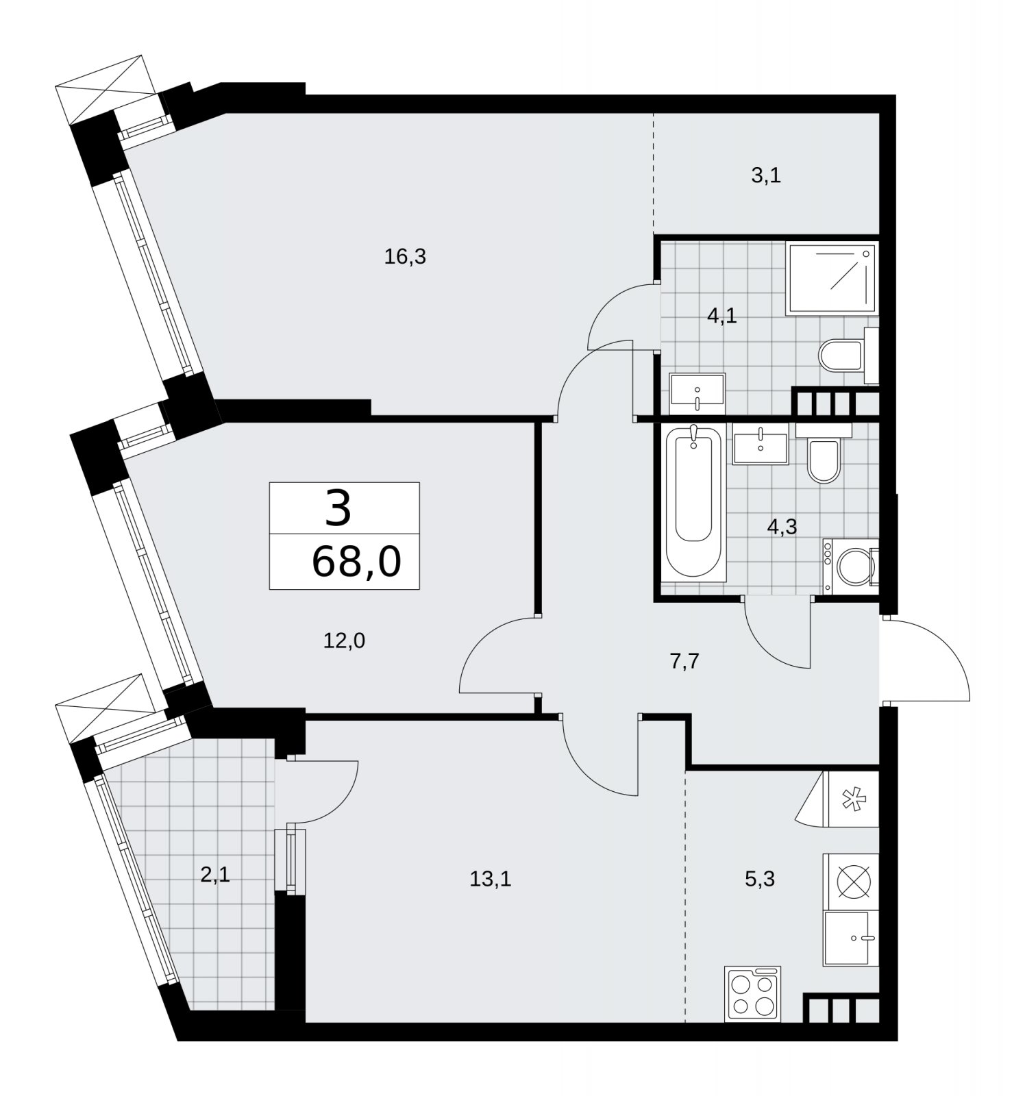 3-комнатная квартира (евро) без отделки, 68 м2, 4 этаж, сдача 1 квартал 2026 г., ЖК Дзен-кварталы, корпус 4.2 - объявление 2251486 - фото №1
