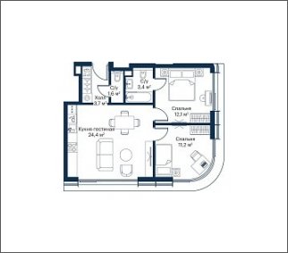 2-комнатная квартира с частичной отделкой, 56.4 м2, 44 этаж, сдача 4 квартал 2023 г., ЖК City Bay, корпус Atlantic Ocean 2 - объявление 1933013 - фото №1