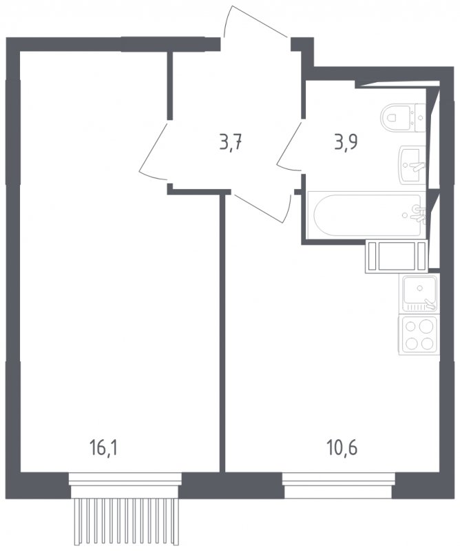 1-комнатная квартира с полной отделкой, 34.3 м2, 9 этаж, сдача 2 квартал 2025 г., ЖК Мытищи Парк, корпус 4 - объявление 1848433 - фото №1