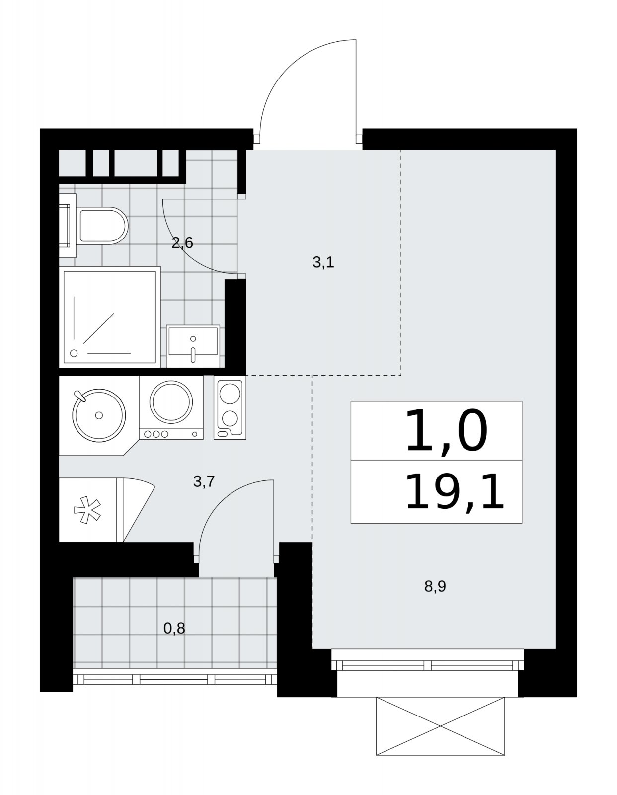 Студия с частичной отделкой, 19.1 м2, 11 этаж, сдача 2 квартал 2026 г., ЖК Прокшино, корпус 10.1.4 - объявление 2227476 - фото №1