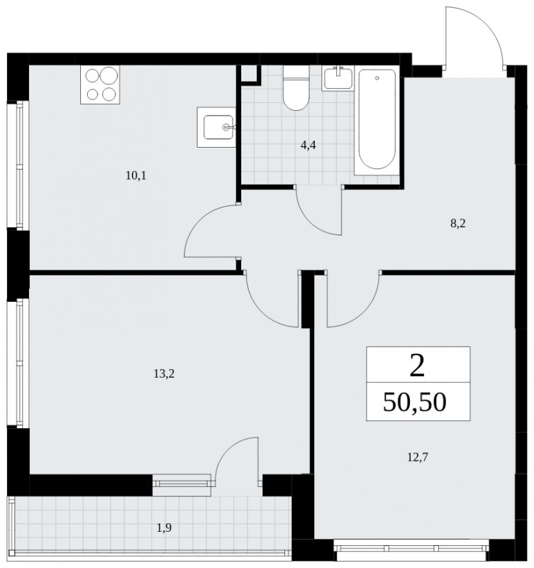 2-комнатная квартира без отделки, 50.5 м2, 2 этаж, сдача 1 квартал 2025 г., ЖК Скандинавия, корпус 36.1.2 - объявление 1801838 - фото №1