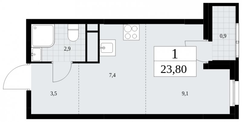 Студия с частичной отделкой, 23.8 м2, 15 этаж, сдача 4 квартал 2024 г., ЖК Скандинавия, корпус 36.2.1 - объявление 1779921 - фото №1