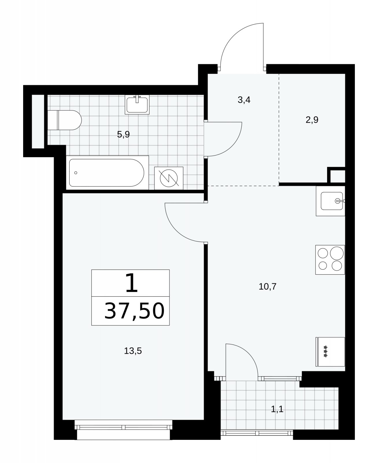 1-комнатная квартира с частичной отделкой, 37.5 м2, 2 этаж, сдача 1 квартал 2026 г., ЖК Дом на Зорге, корпус 25 - объявление 2221161 - фото №1