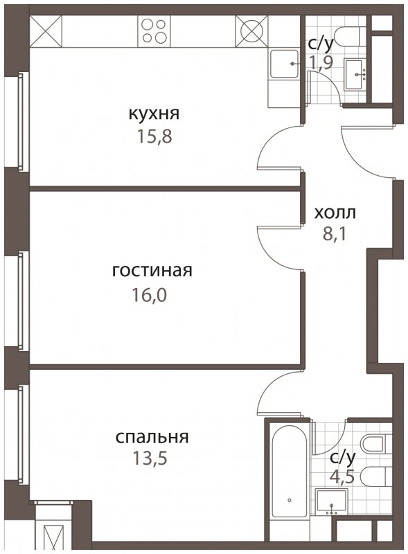 2-комнатная квартира без отделки, 59.8 м2, 3 этаж, дом сдан, ЖК HomeCity, корпус 1 - объявление 1762622 - фото №1
