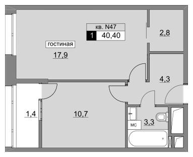 1-комнатная квартира без отделки, 40.4 м2, 13 этаж, сдача 4 квартал 2022 г., ЖК Румянцево-Парк, корпус 3 - объявление 1186274 - фото №1