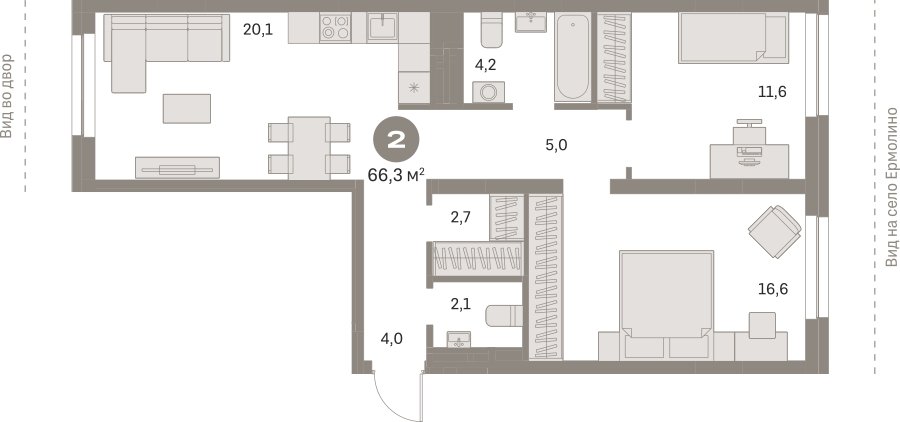 2-комнатная квартира с частичной отделкой, 66.32 м2, 3 этаж, сдача 1 квартал 2025 г., ЖК Первый квартал, корпус Дом 5 - объявление 2281459 - фото №1
