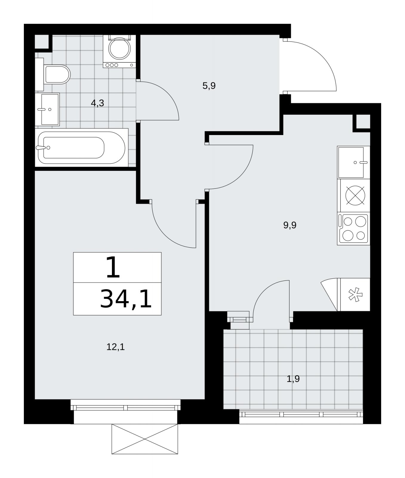 1-комнатная квартира с частичной отделкой, 34.1 м2, 2 этаж, сдача 2 квартал 2026 г., ЖК Скандинавия, корпус 25.2 - объявление 2283458 - фото №1