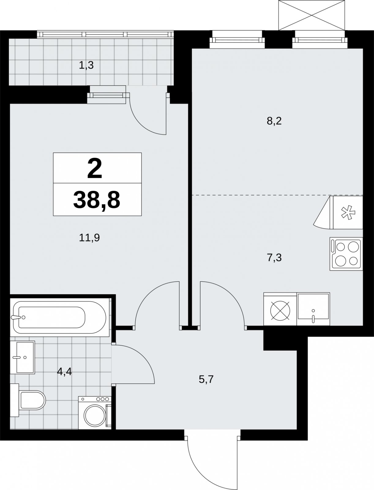 2-комнатная квартира (евро) без отделки, 38.8 м2, 2 этаж, сдача 1 квартал 2026 г., ЖК Дзен-кварталы, корпус 6.2.1 - объявление 2328344 - фото №1