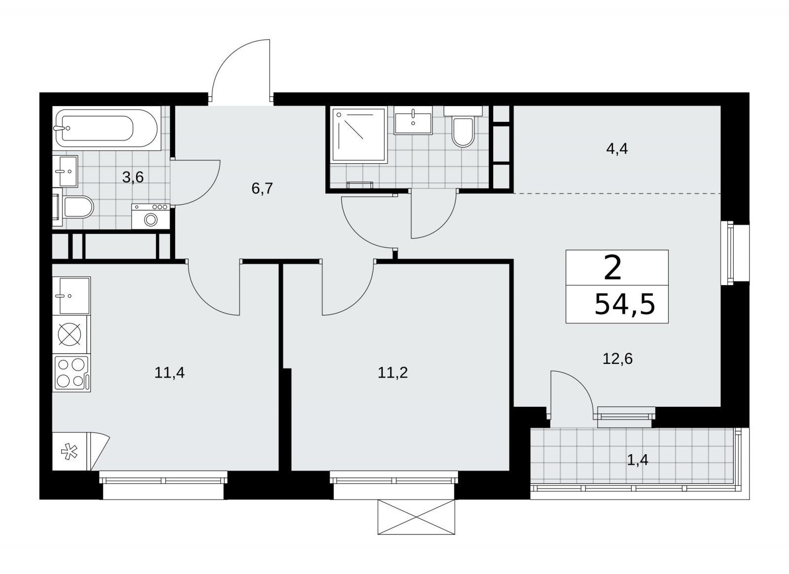 2-комнатная квартира без отделки, 54.5 м2, 15 этаж, сдача 2 квартал 2026 г., ЖК Скандинавия, корпус 25.5 - объявление 2283840 - фото №1