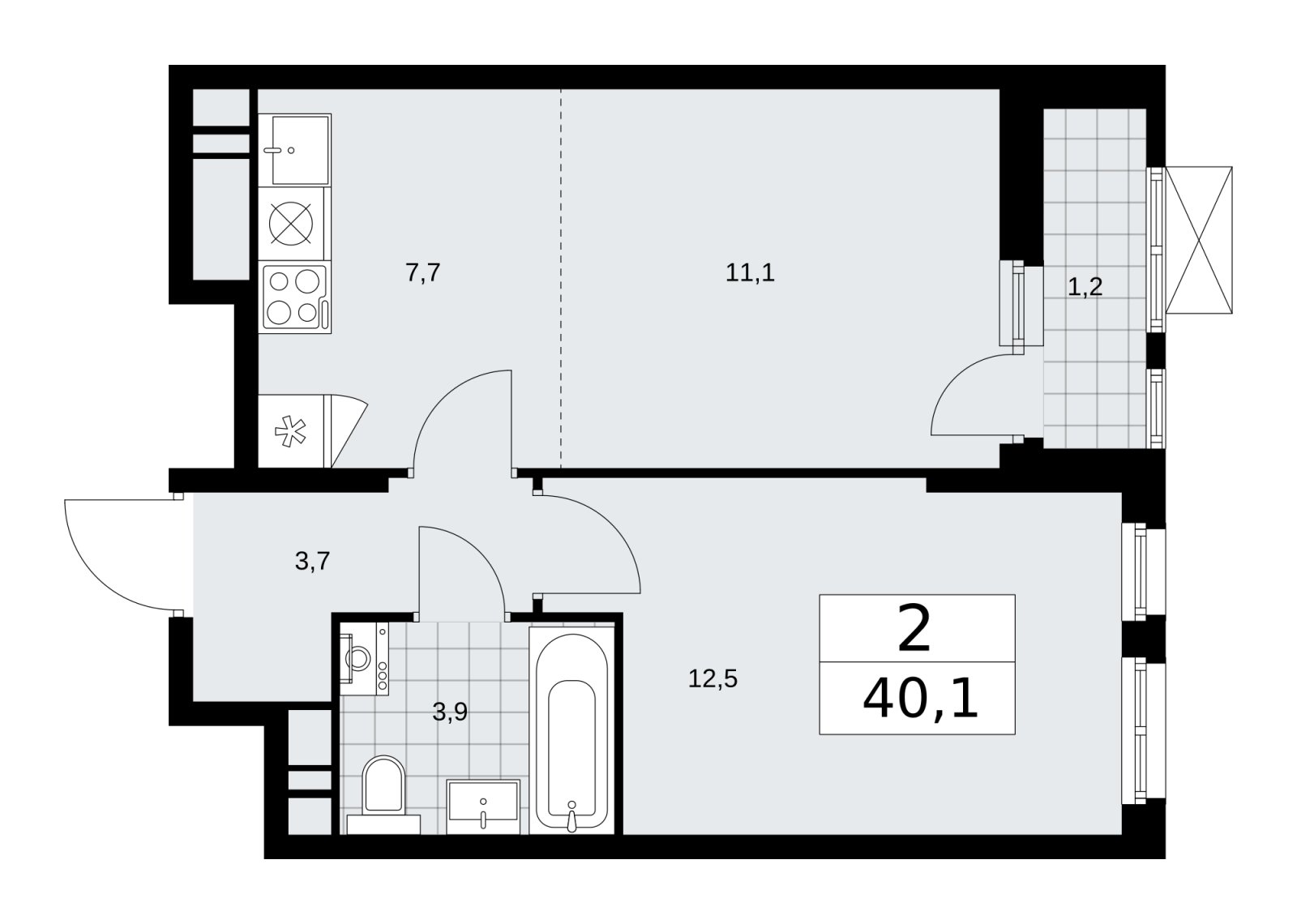 2-комнатная квартира (евро) без отделки, 40.1 м2, 10 этаж, сдача 1 квартал 2026 г., ЖК Скандинавия, корпус 37.2.1 - объявление 2254353 - фото №1