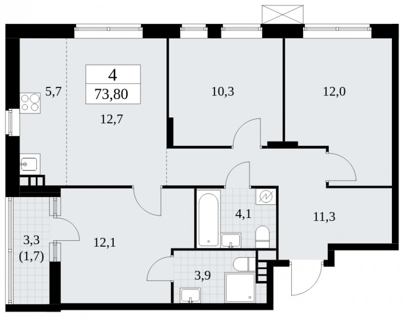 4-комнатная квартира (евро) без отделки, 73.8 м2, 4 этаж, сдача 1 квартал 2025 г., ЖК Прокшино, корпус 5.2.5 - объявление 1900836 - фото №1