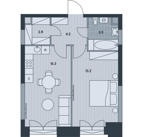 2-комнатная квартира без отделки, 42.4 м2, 4 этаж, сдача 3 квартал 2025 г., ЖК EVER, корпус 5 - объявление 2377036 - фото №1