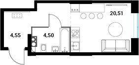 1-комнатная квартира без отделки, 29.56 м2, 7 этаж, сдача 1 квартал 2024 г., ЖК Инноватор, корпус А - объявление 2260459 - фото №1