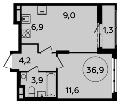 2-комнатная квартира (евро) с полной отделкой, 36.9 м2, 5 этаж, сдача 2 квартал 2024 г., ЖК Испанские кварталы, корпус 8.1 - объявление 1633457 - фото №1