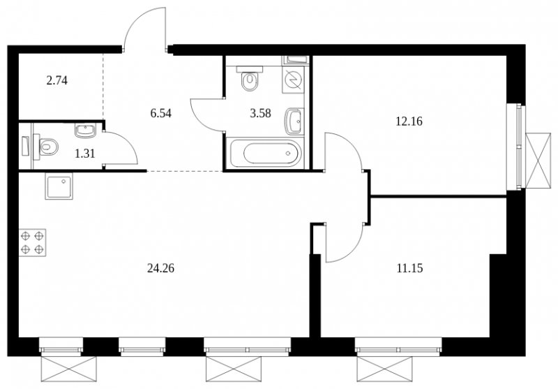 2-комнатная квартира с полной отделкой, 61.7 м2, 2 этаж, сдача 2 квартал 2023 г., ЖК Новохохловская 15, корпус 2 - объявление 1967874 - фото №1