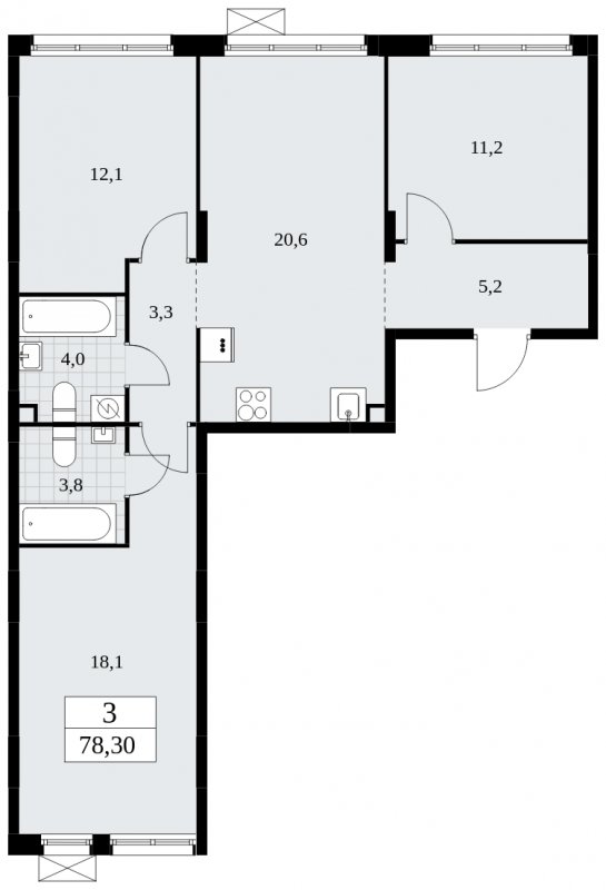 3-комнатная квартира с полной отделкой, 78.3 м2, 2 этаж, сдача 1 квартал 2025 г., ЖК Дзен-кварталы, корпус 1.2 - объявление 1895633 - фото №1
