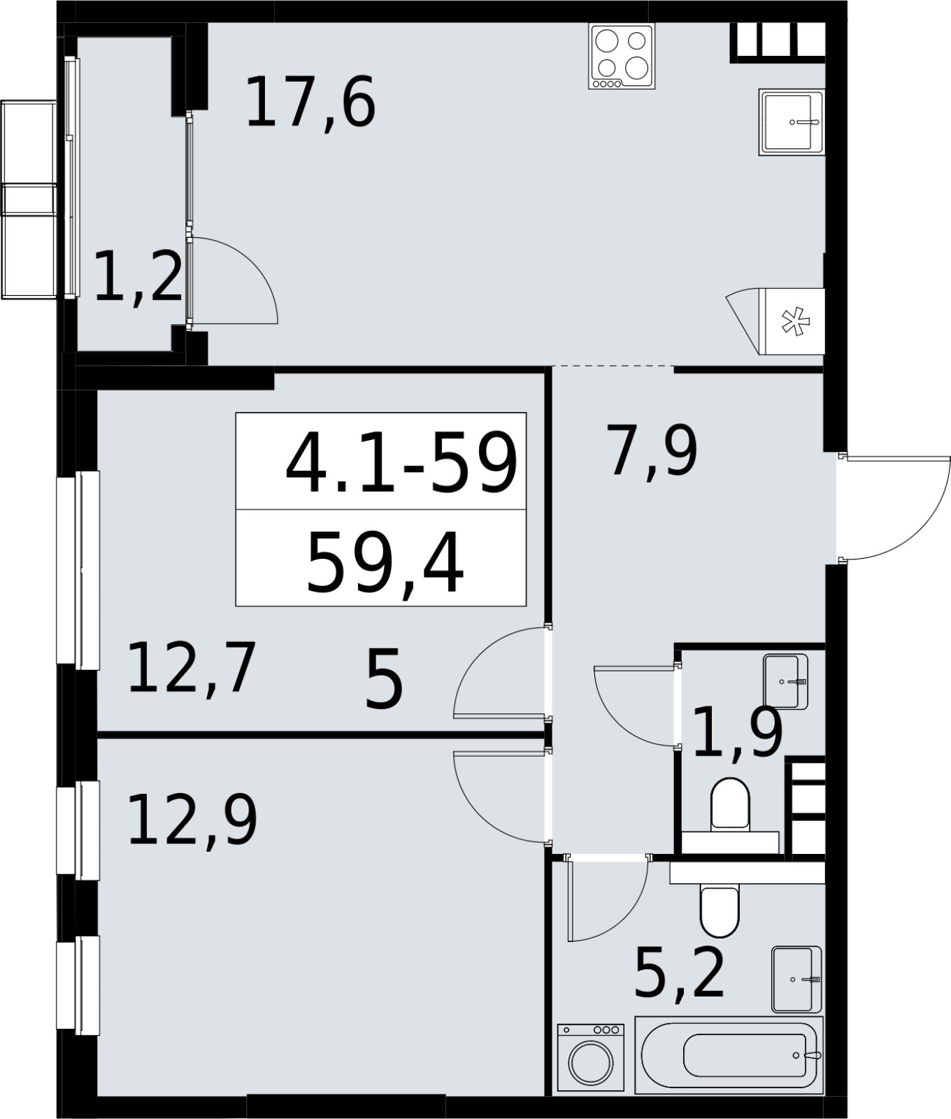 2-комнатная квартира с полной отделкой, 59.4 м2, 11 этаж, сдача 2 квартал 2027 г., ЖК Южные сады, корпус 4.1.1 - объявление 2392600 - фото №1