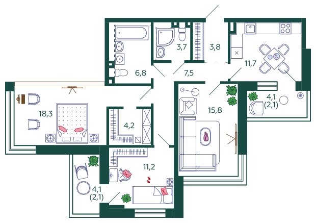 3-комнатная квартира без отделки, 87.2 м2, 26 этаж, сдача 4 квартал 2023 г., ЖК SHAGAL, корпус 1.1 - объявление 1961746 - фото №1