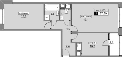 2-комнатная квартира без отделки, 58.3 м2, 8 этаж, дом сдан, ЖК Румянцево-Парк, корпус 3 - объявление 1993244 - фото №1