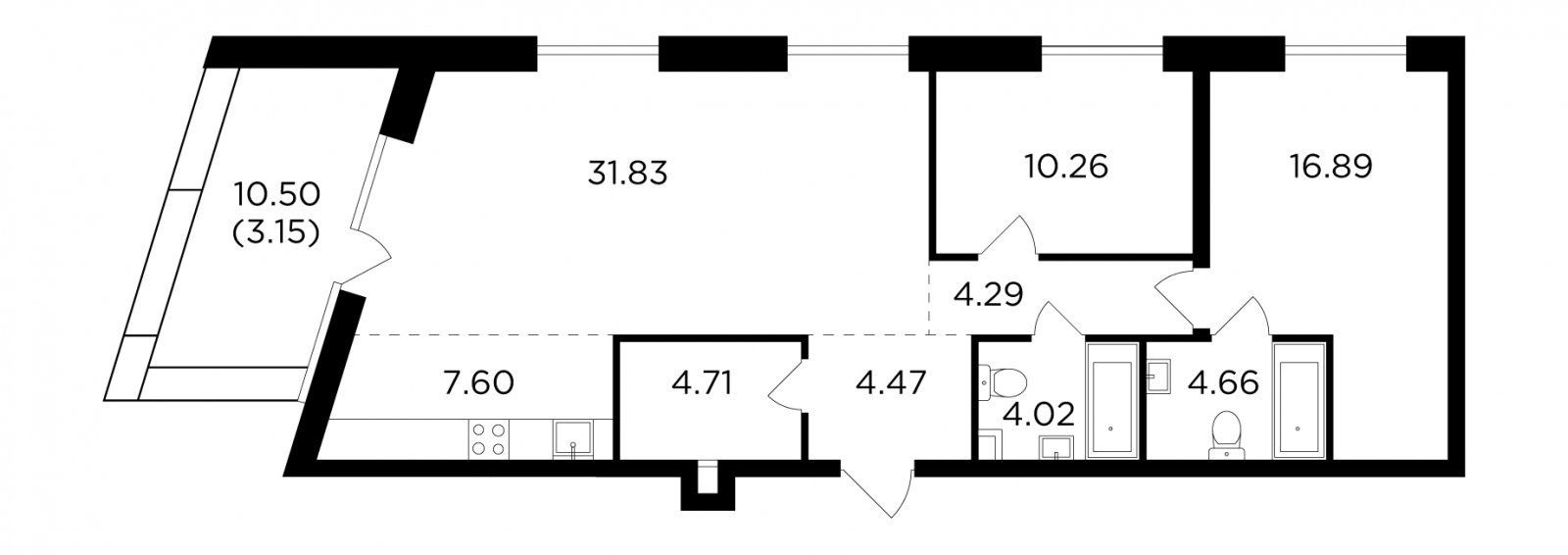 3-комнатная квартира без отделки, 91.88 м2, 13 этаж, дом сдан, ЖК FORIVER, корпус 9 - объявление 2259550 - фото №1