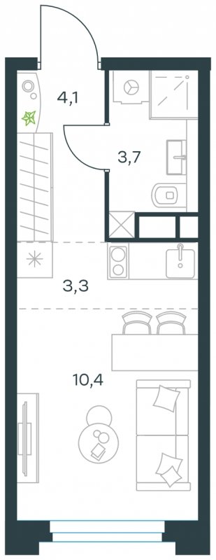 1-комнатная квартира без отделки, 21.5 м2, 3 этаж, сдача 4 квартал 2023 г., ЖК Level Нагатинская, корпус С - объявление 1755901 - фото №1