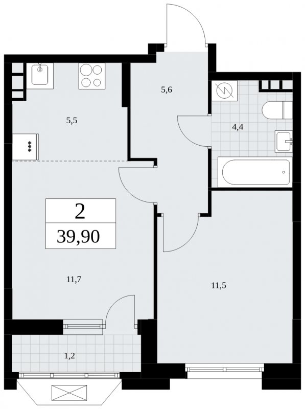 2-комнатная квартира (евро) без отделки, 39.9 м2, 4 этаж, сдача 1 квартал 2025 г., ЖК Бунинские кварталы, корпус 1.3 - объявление 1834574 - фото №1