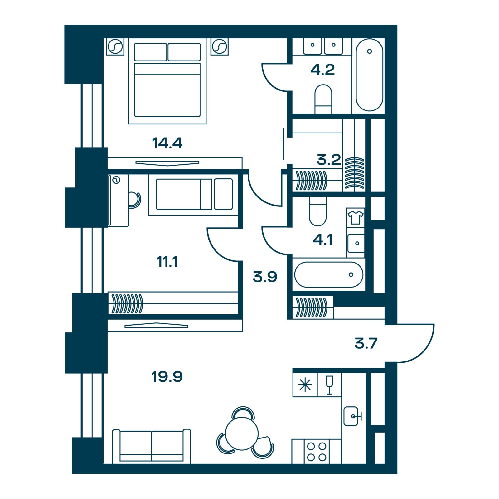 2-комнатная квартира с частичной отделкой, 64.5 м2, 20 этаж, сдача 3 квартал 2025 г., ЖК SOUL, корпус 1 - объявление 2259781 - фото №1