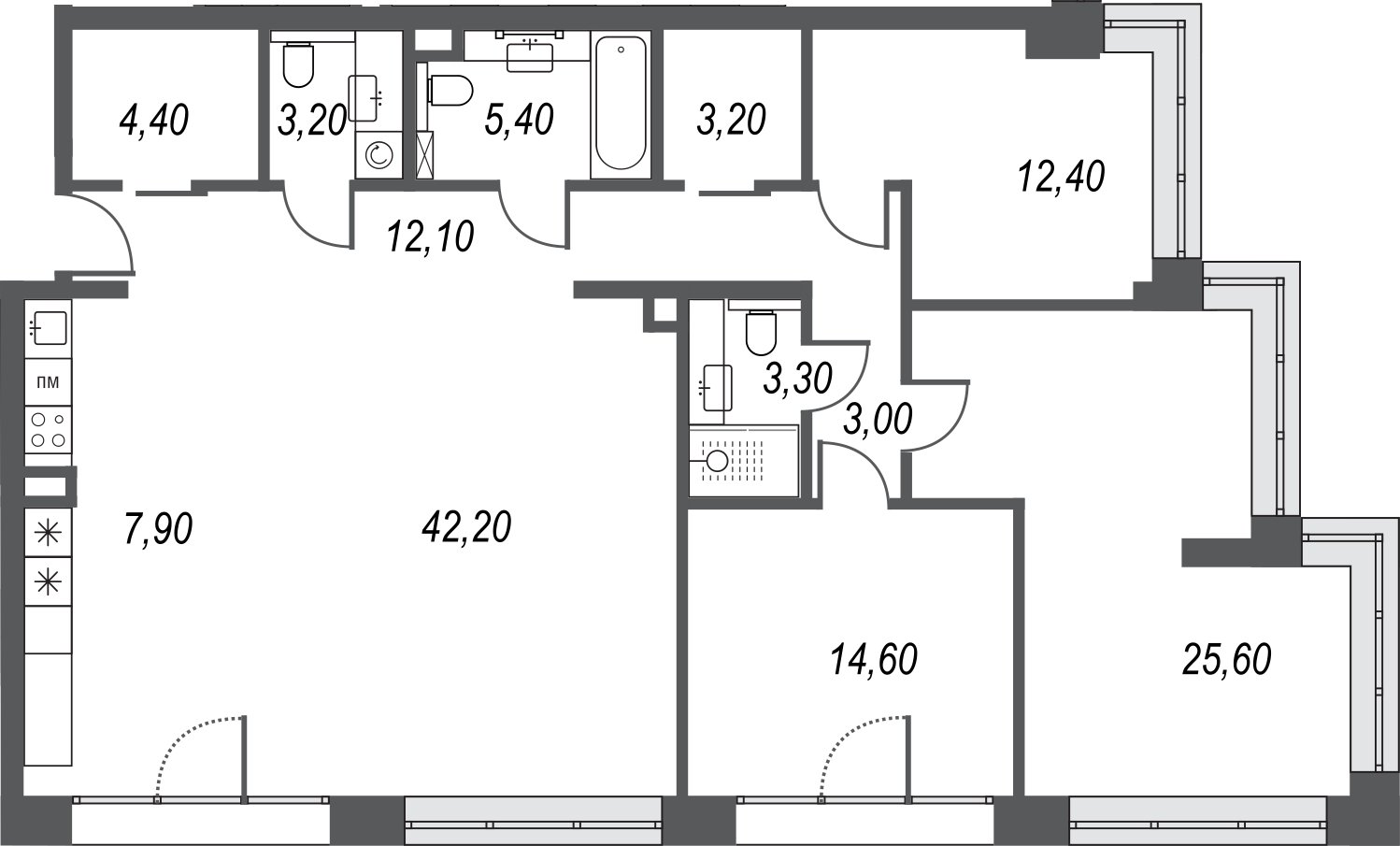 4-комнатная квартира без отделки, 137.6 м2, 22 этаж, дом сдан, ЖК AFI Park Воронцовский, корпус 4 - объявление 2359856 - фото №1