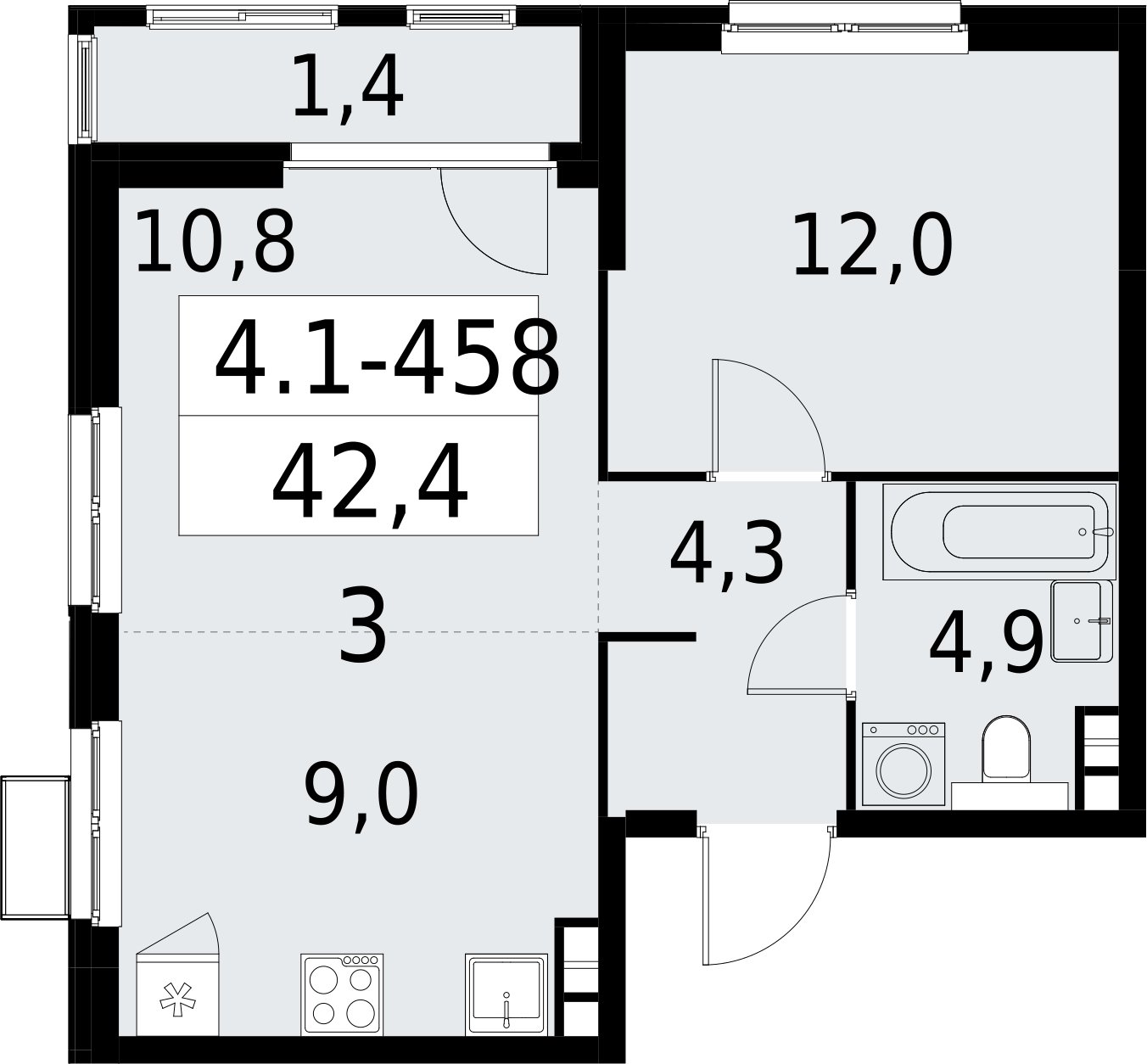 2-комнатная квартира (евро) с полной отделкой, 42.4 м2, 9 этаж, сдача 2 квартал 2027 г., ЖК Южные сады, корпус 4.1.2 - объявление 2392963 - фото №1