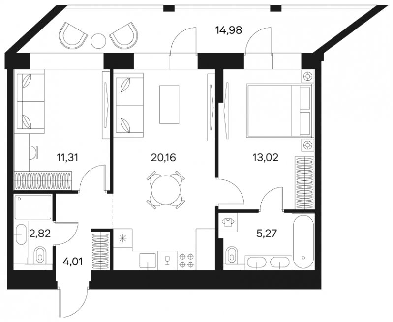 2-комнатная квартира без отделки, 64.08 м2, 3 этаж, сдача 4 квартал 2024 г., ЖК FØRST, корпус 1 - объявление 1942339 - фото №1