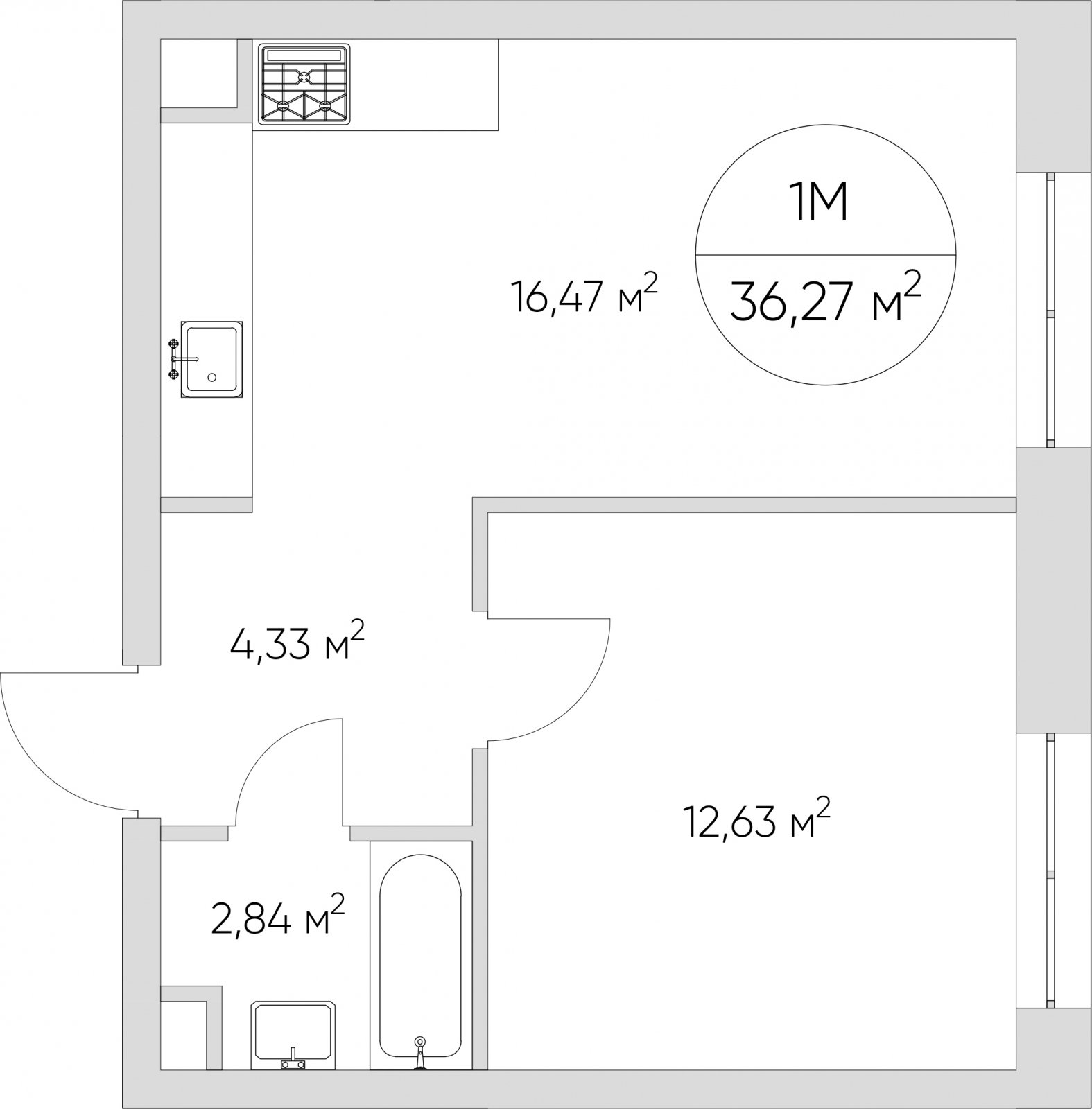 1-комнатные апартаменты без отделки, 36.27 м2, 15 этаж, дом сдан, ЖК N'ICE LOFT, корпус 1 - объявление 2407319 - фото №1