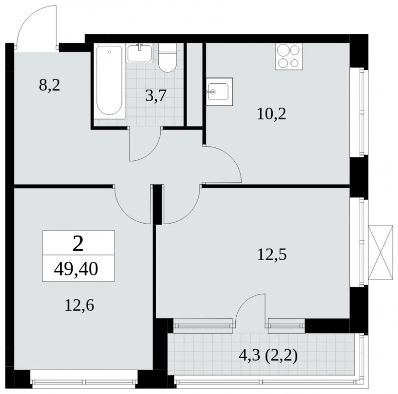 2-комнатная квартира без отделки, 49.4 м2, 16 этаж, сдача 3 квартал 2024 г., ЖК Прокшино, корпус 8.6 - объявление 1684579 - фото №1