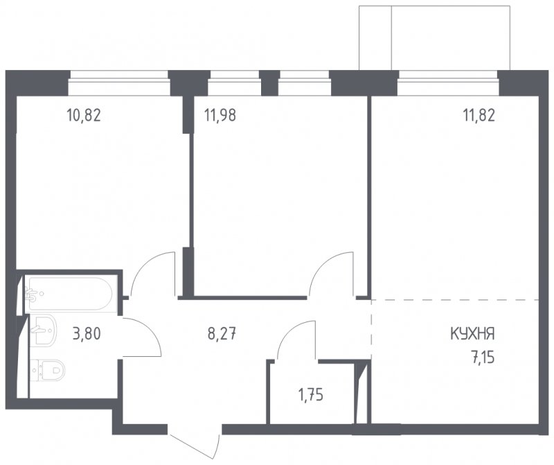 3-комнатная квартира (евро) с полной отделкой, 55.59 м2, 11 этаж, сдача 4 квартал 2023 г., ЖК Остафьево, корпус 11.3 - объявление 1744669 - фото №1