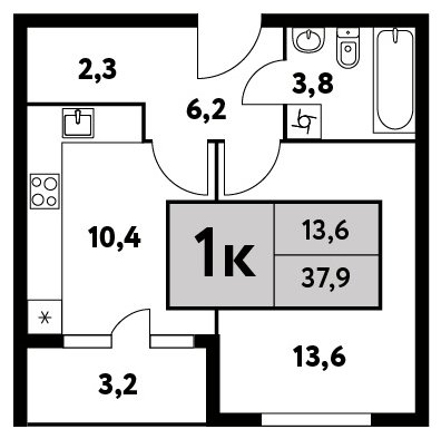 1-комнатная квартира без отделки, 37.9 м2, 10 этаж, сдача 4 квартал 2023 г., ЖК Фестиваль Парк - 2, корпус 25 - объявление 1661732 - фото №1