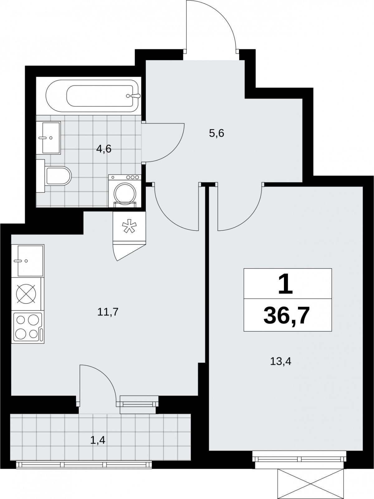 1-комнатная квартира с полной отделкой, 36.7 м2, 7 этаж, сдача 3 квартал 2026 г., ЖК Дзен-кварталы, корпус 6.1.3 - объявление 2327468 - фото №1
