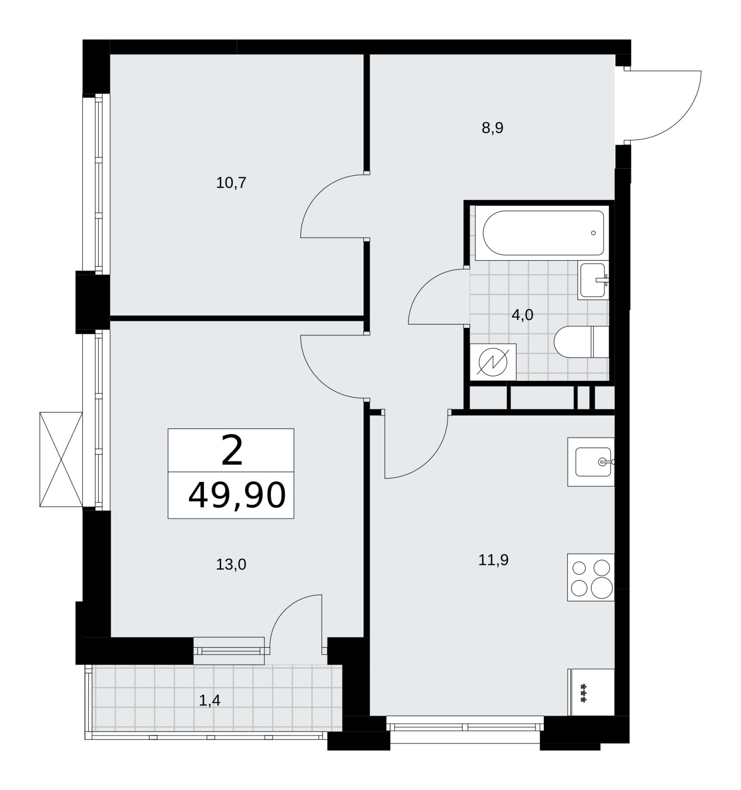 2-комнатная квартира без отделки, 49.9 м2, 11 этаж, сдача 3 квартал 2025 г., ЖК Скандинавия, корпус 28.1 - объявление 2202047 - фото №1