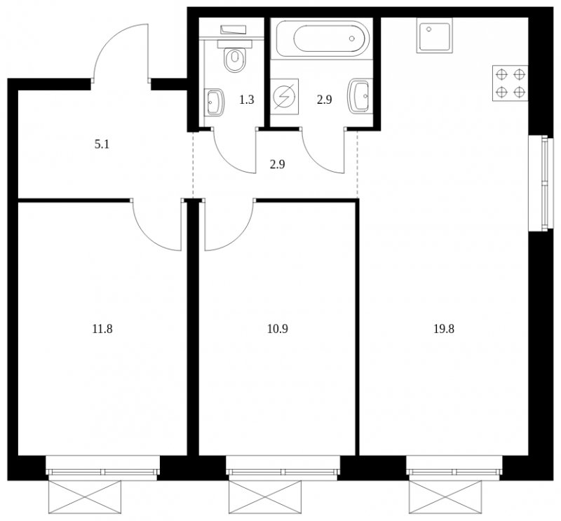 2-комнатная квартира с полной отделкой, 54.7 м2, 8 этаж, сдача 4 квартал 2023 г., ЖК Бунинские луга, корпус 3.2.2 - объявление 1609432 - фото №1