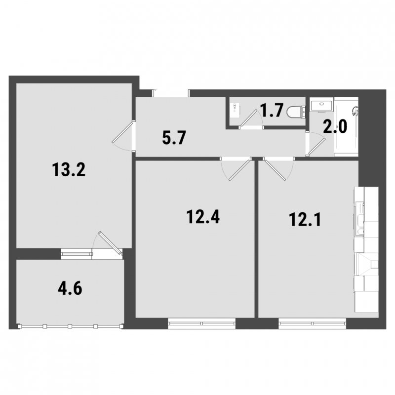 2-комнатная квартира с частичной отделкой, 49.4 м2, 19 этаж, дом сдан, ЖК ФоРест, корпус 2 - объявление 1884134 - фото №1