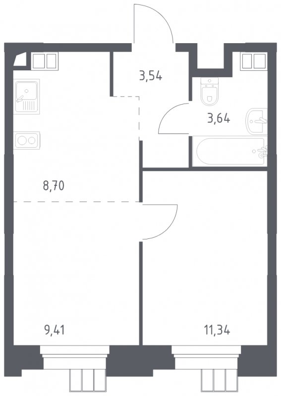 2-комнатная квартира с полной отделкой, 36.63 м2, 5 этаж, сдача 1 квартал 2023 г., ЖК Тропарево Парк, корпус 1.3 - объявление 1771107 - фото №1