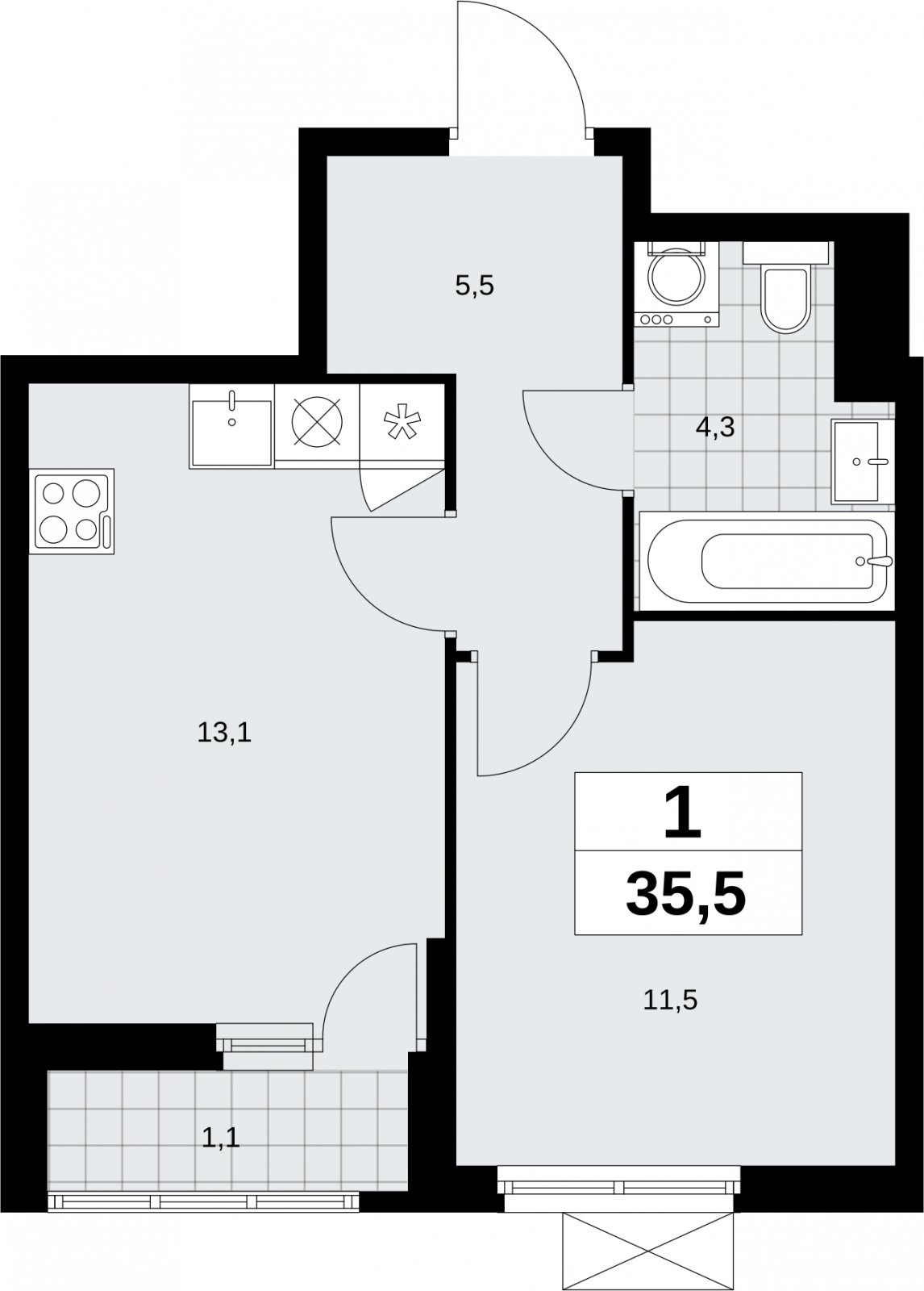 1-комнатная квартира с полной отделкой, 35.5 м2, 11 этаж, сдача 3 квартал 2026 г., ЖК Дзен-кварталы, корпус 6.1.3 - объявление 2327423 - фото №1