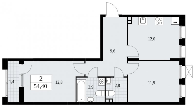 2-комнатная квартира без отделки, 54.4 м2, 3 этаж, сдача 1 квартал 2025 г., ЖК Бунинские кварталы, корпус 1.3 - объявление 1834747 - фото №1
