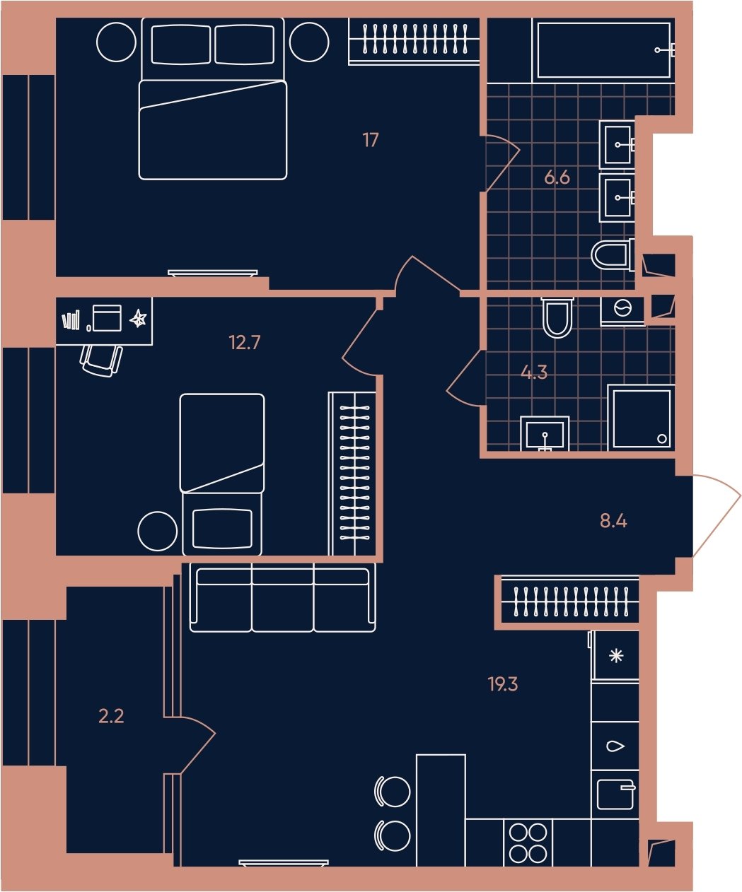 3-комнатная квартира (евро) без отделки, 70.5 м2, 27 этаж, сдача 3 квартал 2026 г., ЖК ERA, корпус 3 - объявление 2287427 - фото №1
