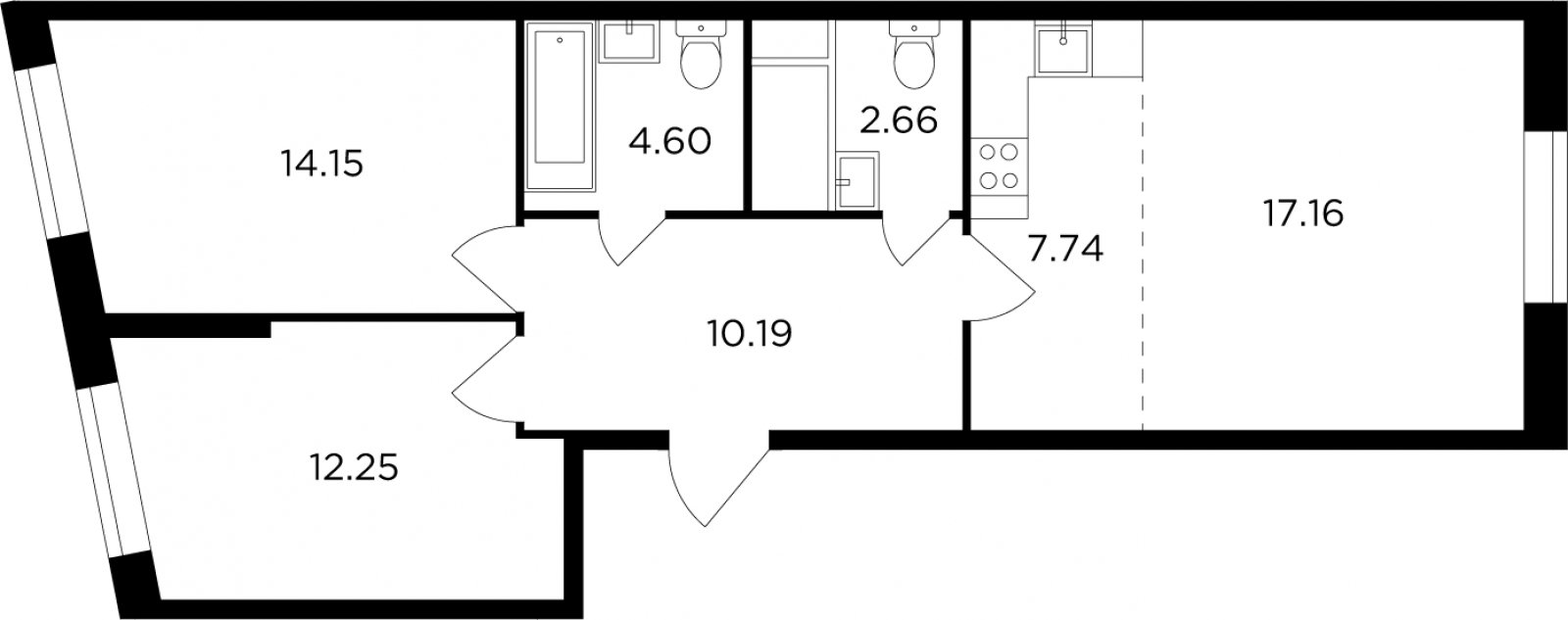 3-комнатная квартира без отделки, 68.75 м2, 3 этаж, дом сдан, ЖК КутузовGRAD 2, корпус 5 - объявление 2007639 - фото №1