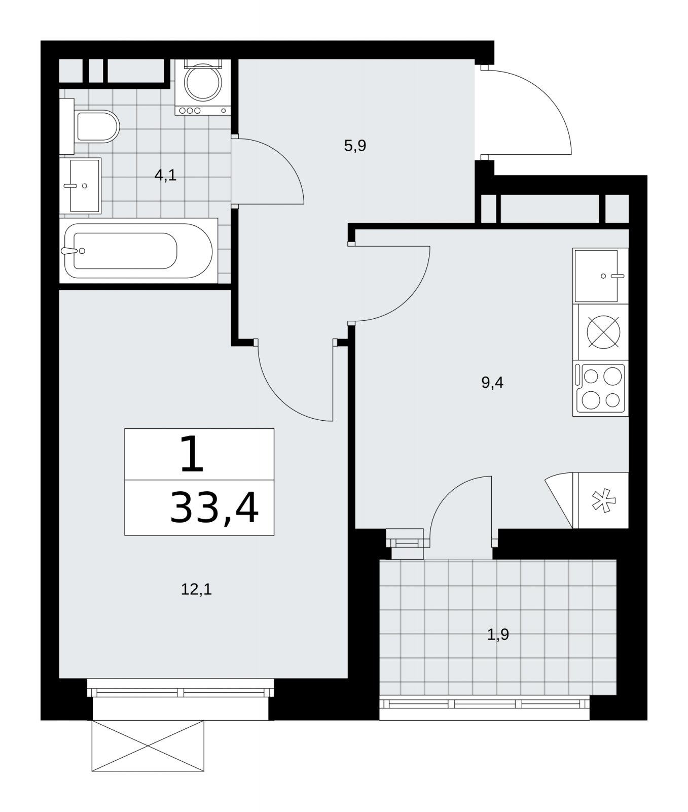 1-комнатная квартира с частичной отделкой, 33.4 м2, 17 этаж, сдача 2 квартал 2026 г., ЖК Скандинавия, корпус 25.2 - объявление 2283607 - фото №1