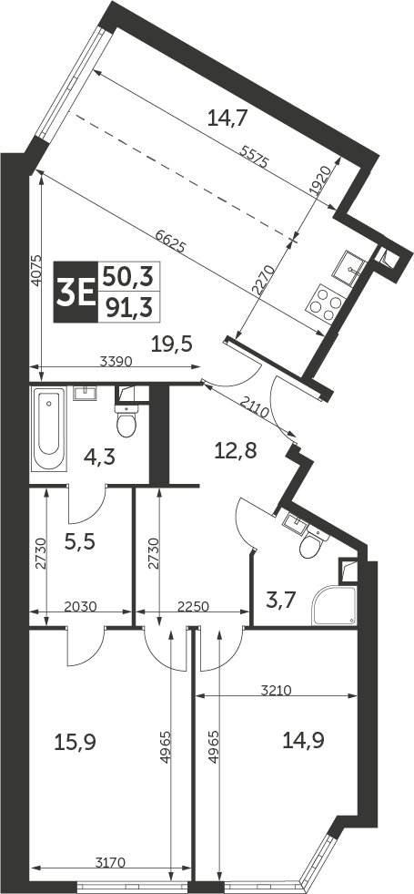 3-комнатная квартира с частичной отделкой, 91.3 м2, 30 этаж, дом сдан, ЖК Архитектор, корпус 1 - объявление 2207438 - фото №1