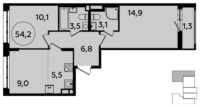 3-комнатная квартира (евро) с полной отделкой, 54.2 м2, 9 этаж, сдача 2 квартал 2024 г., ЖК Испанские кварталы, корпус 8.1 - объявление 1636745 - фото №1