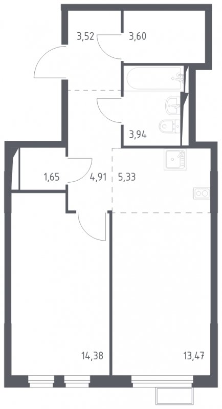 2-комнатная квартира с полной отделкой, 50.8 м2, 2 этаж, сдача 4 квартал 2024 г., ЖК Остафьево, корпус 13 - объявление 1848525 - фото №1