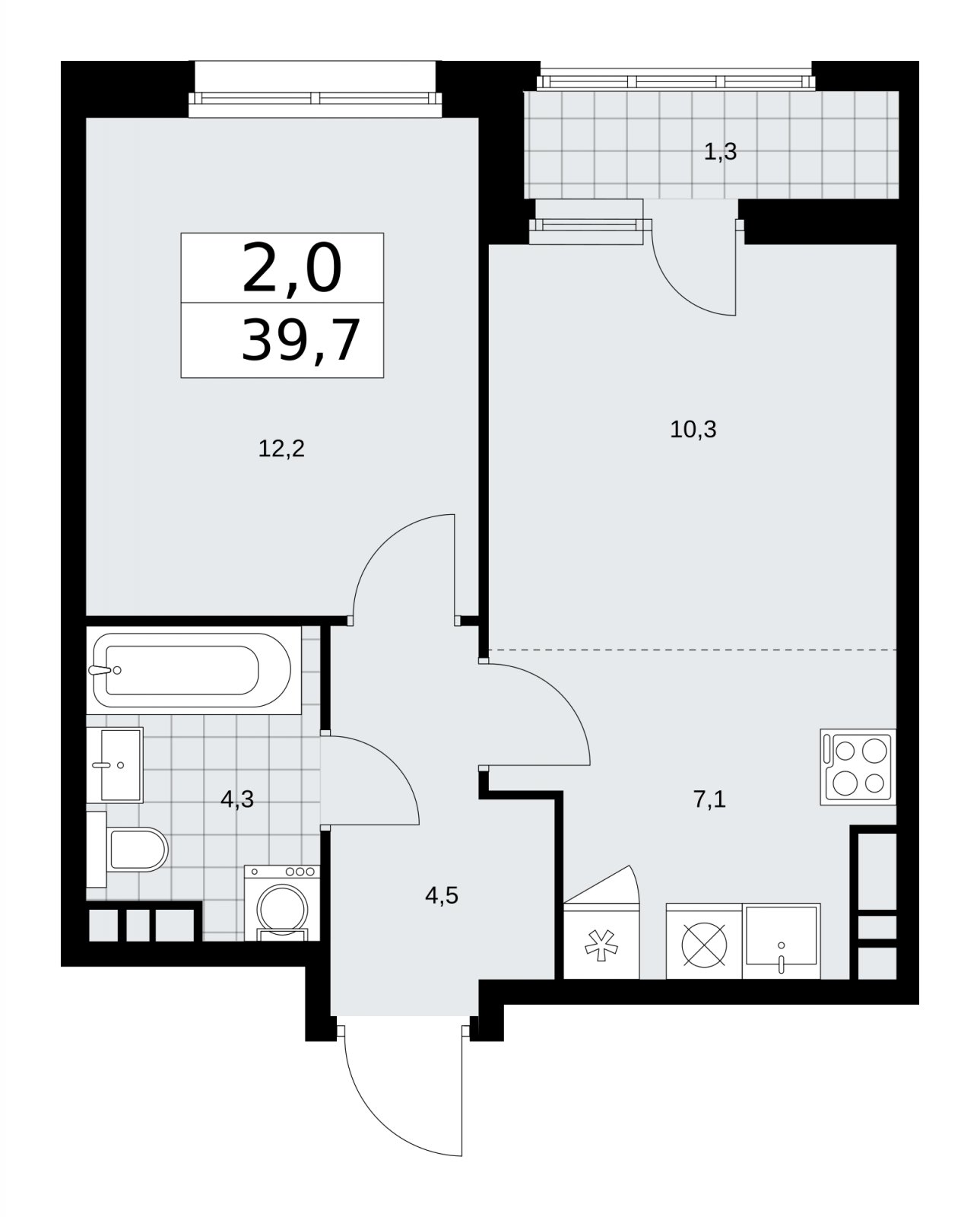 2-комнатная квартира (евро) без отделки, 39.7 м2, 8 этаж, сдача 1 квартал 2026 г., ЖК Дзен-кварталы, корпус 3.2 - объявление 2241326 - фото №1